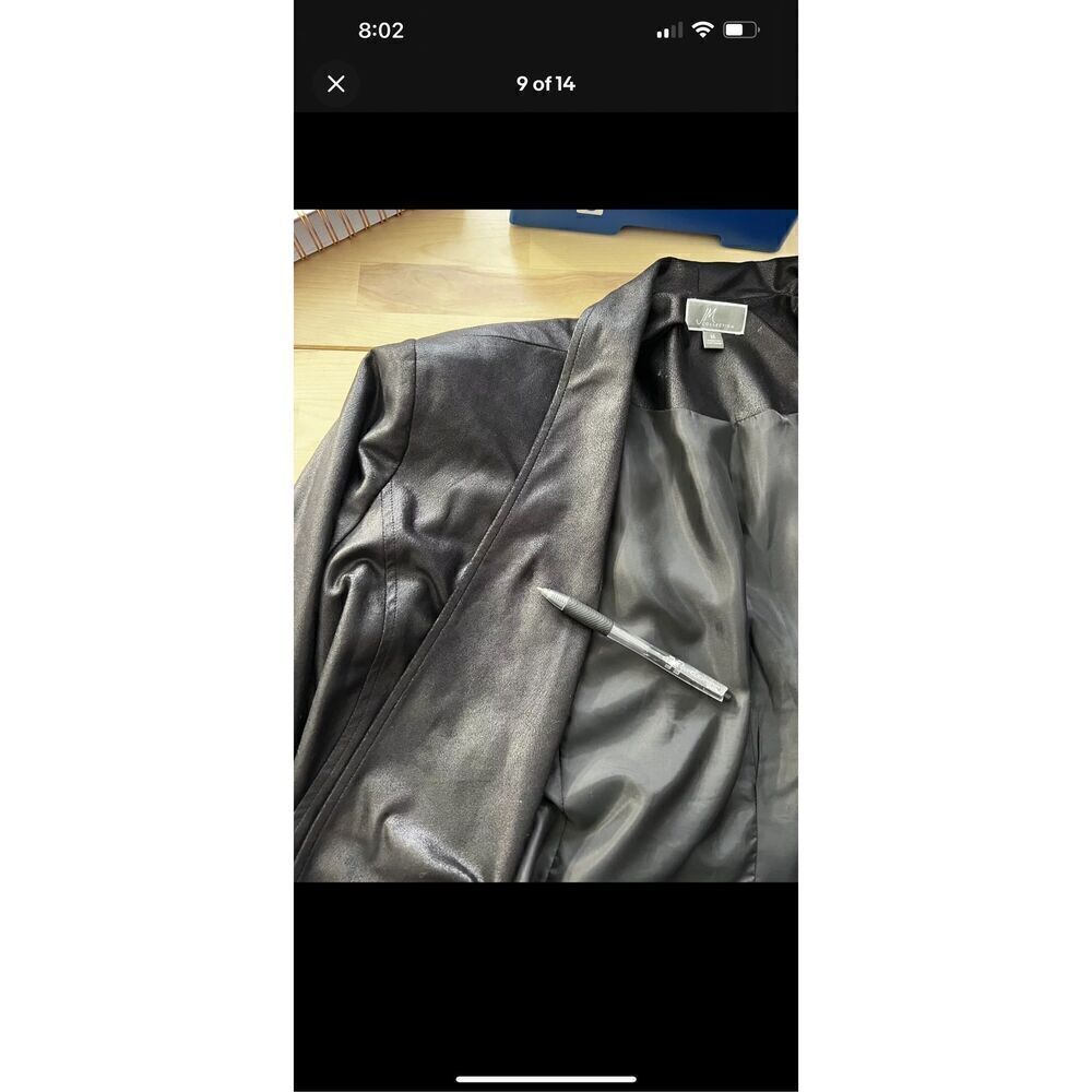 JM Collection Faux Leather Jacket Coat Draped Black Plus Size M Shoulder Padded - Picture 5 of 14